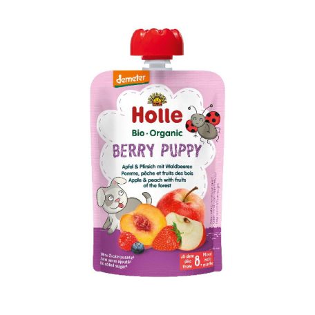 Holle Bio Berry Puppy - Tasak alma, őszibarack erdei gyümölcsökkel 100g